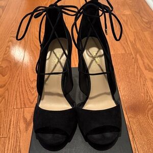Lord & Taylor Black Suede Lace-Up Women's Heels 91/2